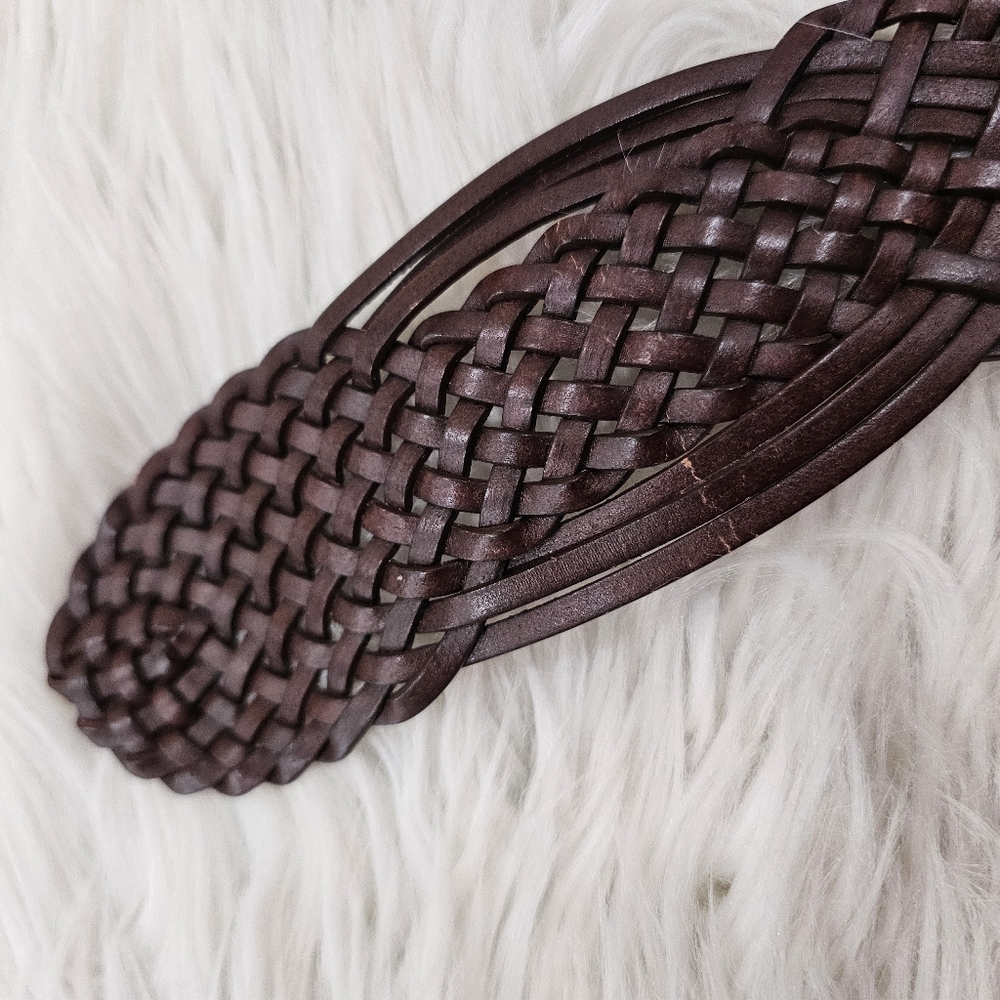 Western Bohemian Brown Leather Wide Braided  Buckle Belt - Picture 2 of 8